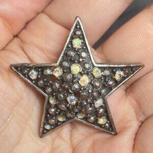 Star Brooch AB Rhinestone Openwork Silver Tone Vintage Style Pin 2”